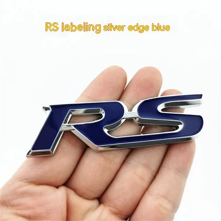 RS series zinc alloy metal car badge sticker showing raised lettering design