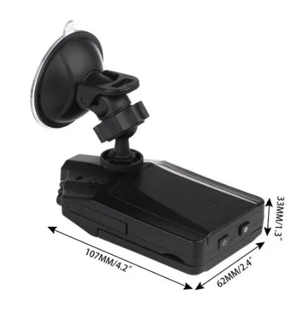 H198 black car DVR dash camera with 2.4-inch screen for HD and night vision recording.