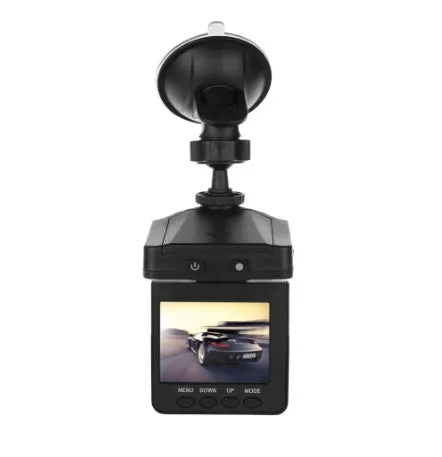 H198 black car DVR dash camera with 2.4-inch screen for HD and night vision recording.