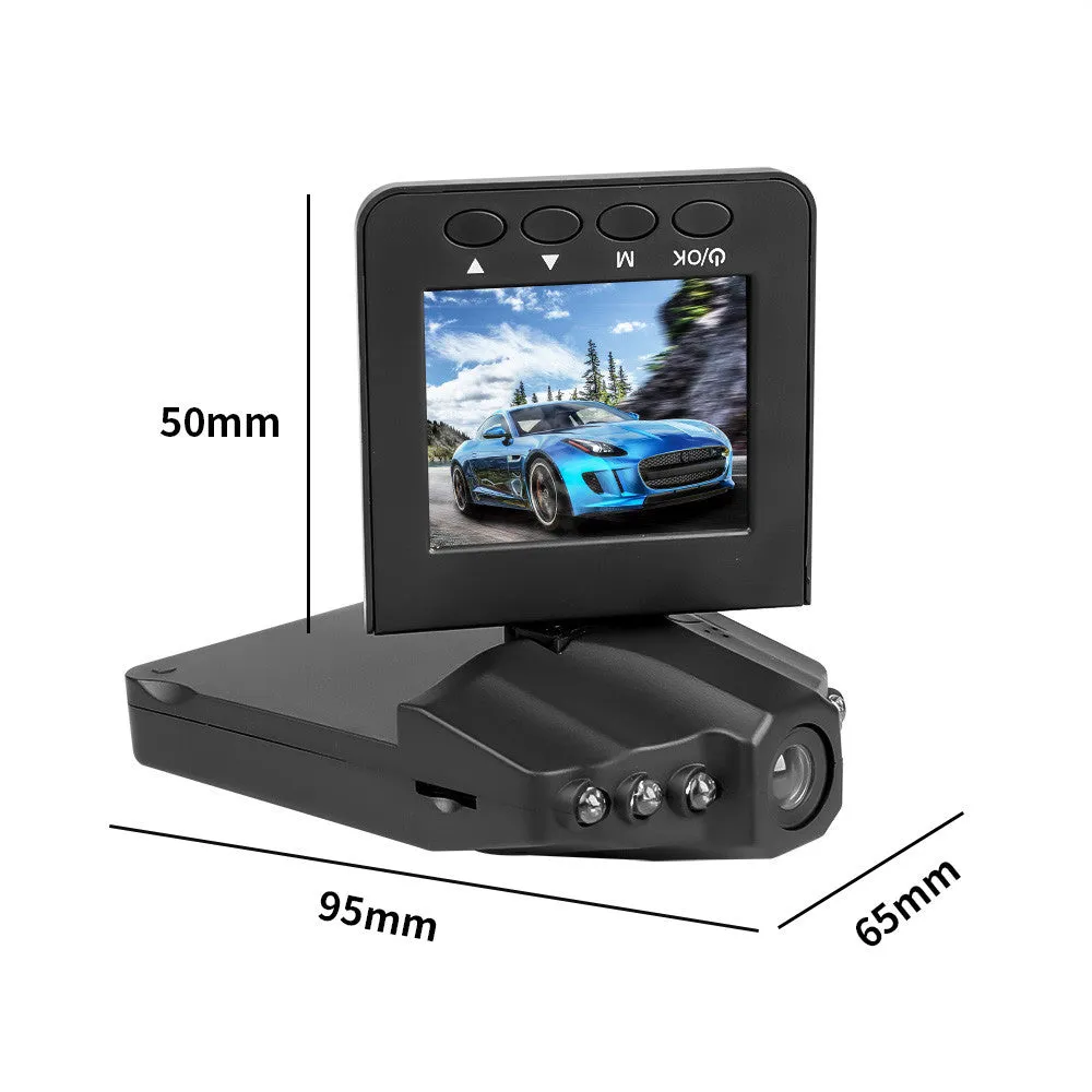 H198 black car DVR dash camera with 2.4-inch screen for HD and night vision recording.