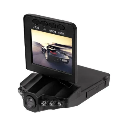 H198 black car DVR dash camera with 2.4-inch screen for HD and night vision recording.