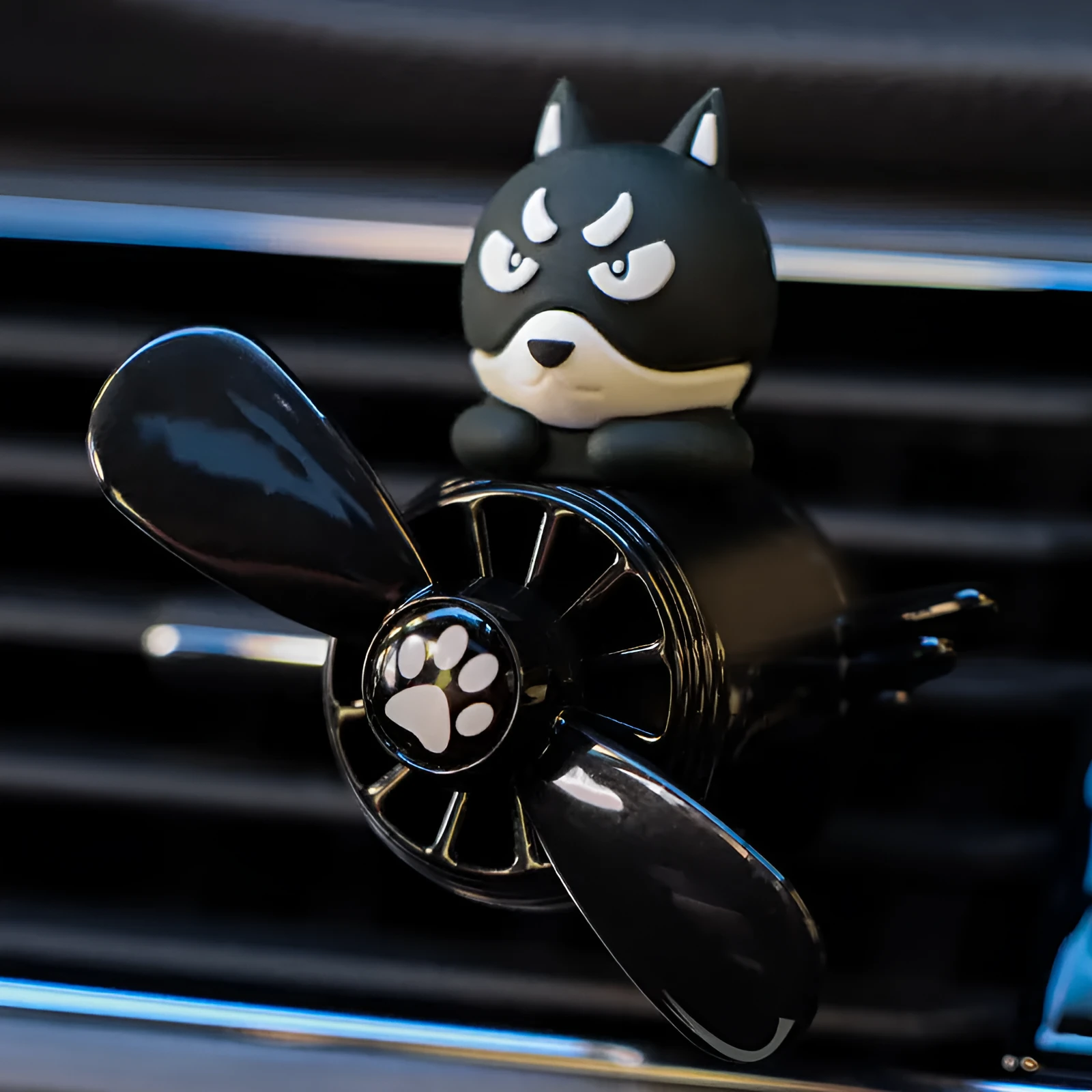 Black husky car air vent aromatherapy ornament with clip attachment