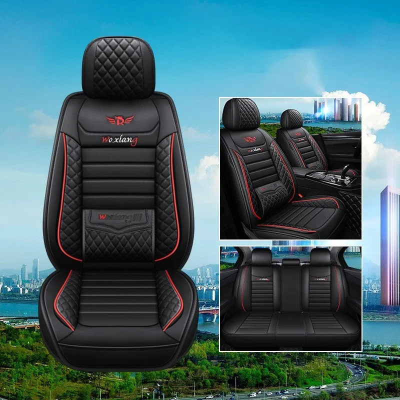 Universal high-elastic sponge filled leather car seat cushion in red on a car seat.
