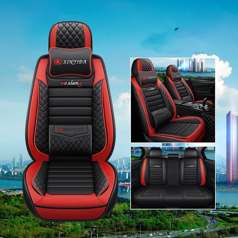 Universal high-elastic sponge filled leather car seat cushion in red on a car seat.