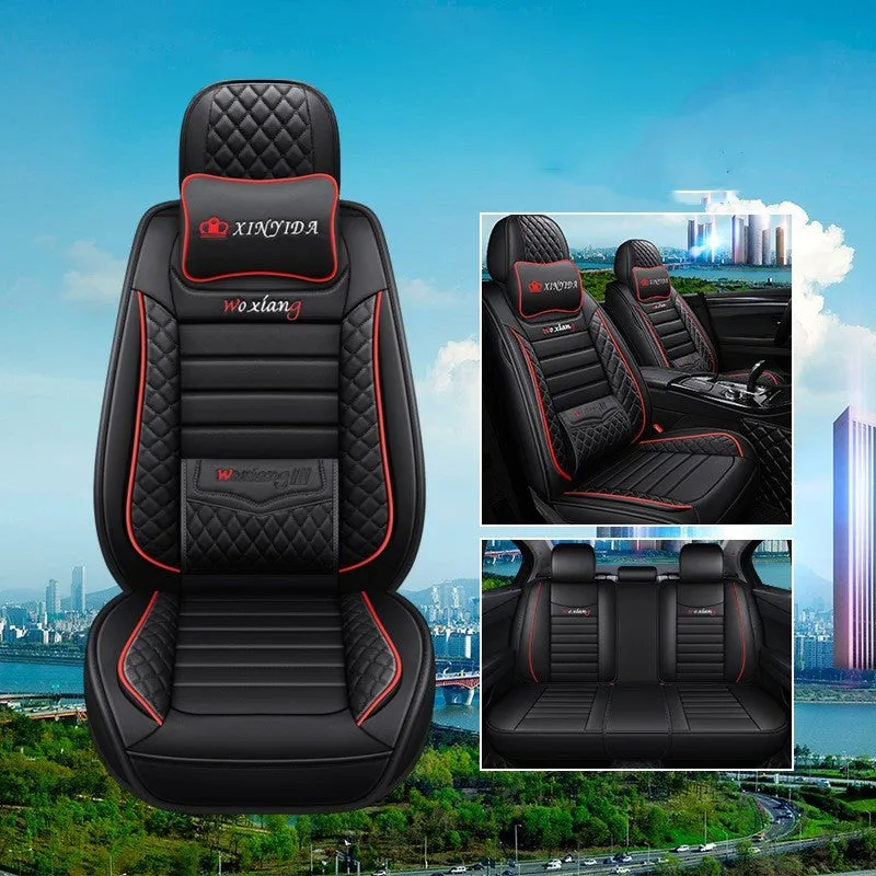 Universal high-elastic sponge filled leather car seat cushion in red on a car seat.