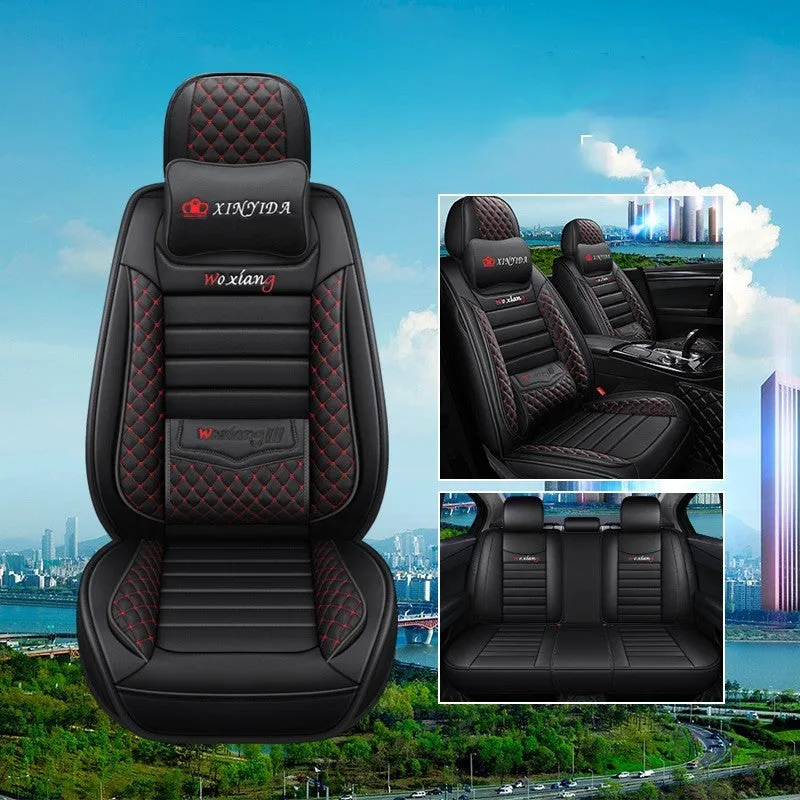 Universal high-elastic sponge filled leather car seat cushion in red on a car seat.
