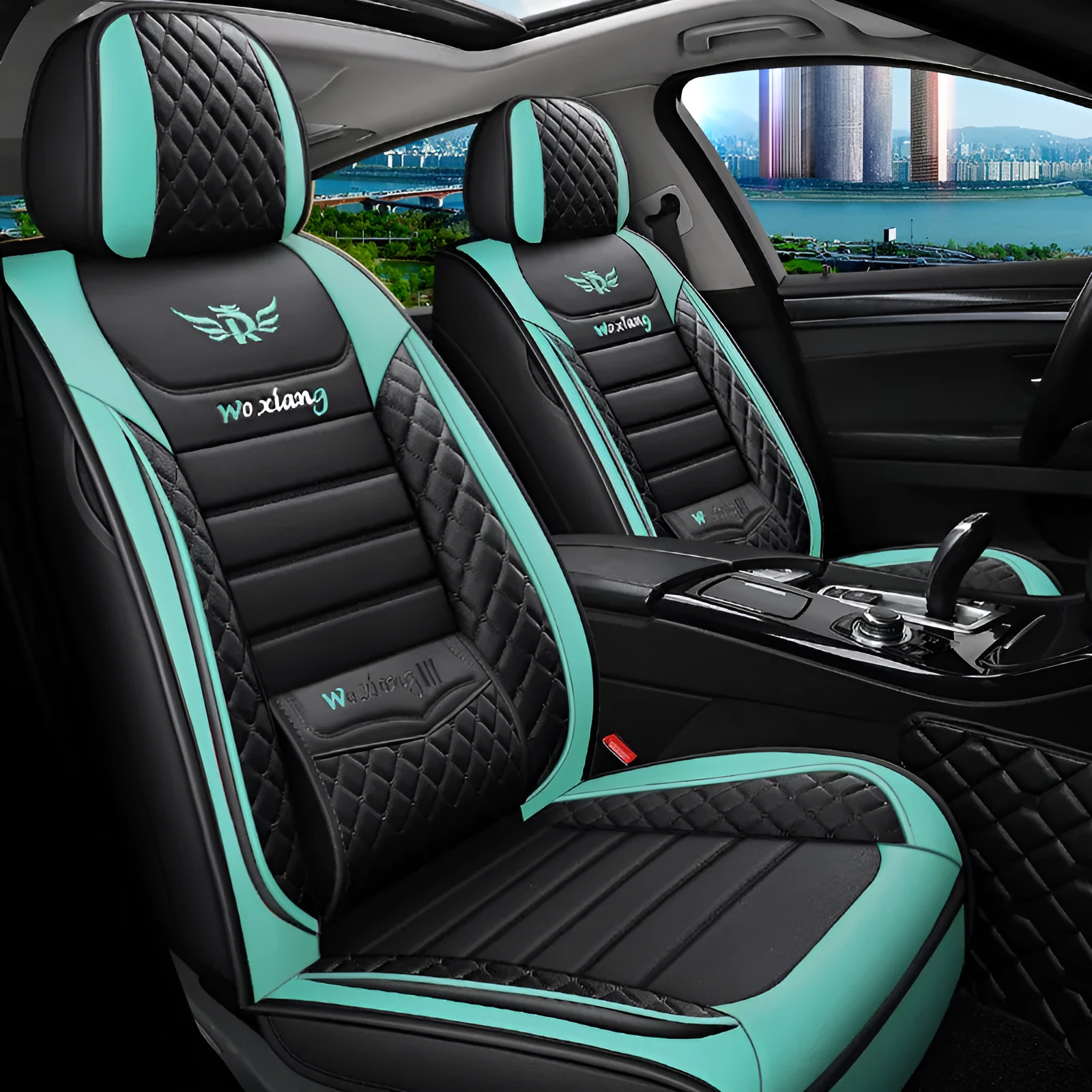 Universal high-elastic sponge filled leather car seat cushion in red on a car seat.