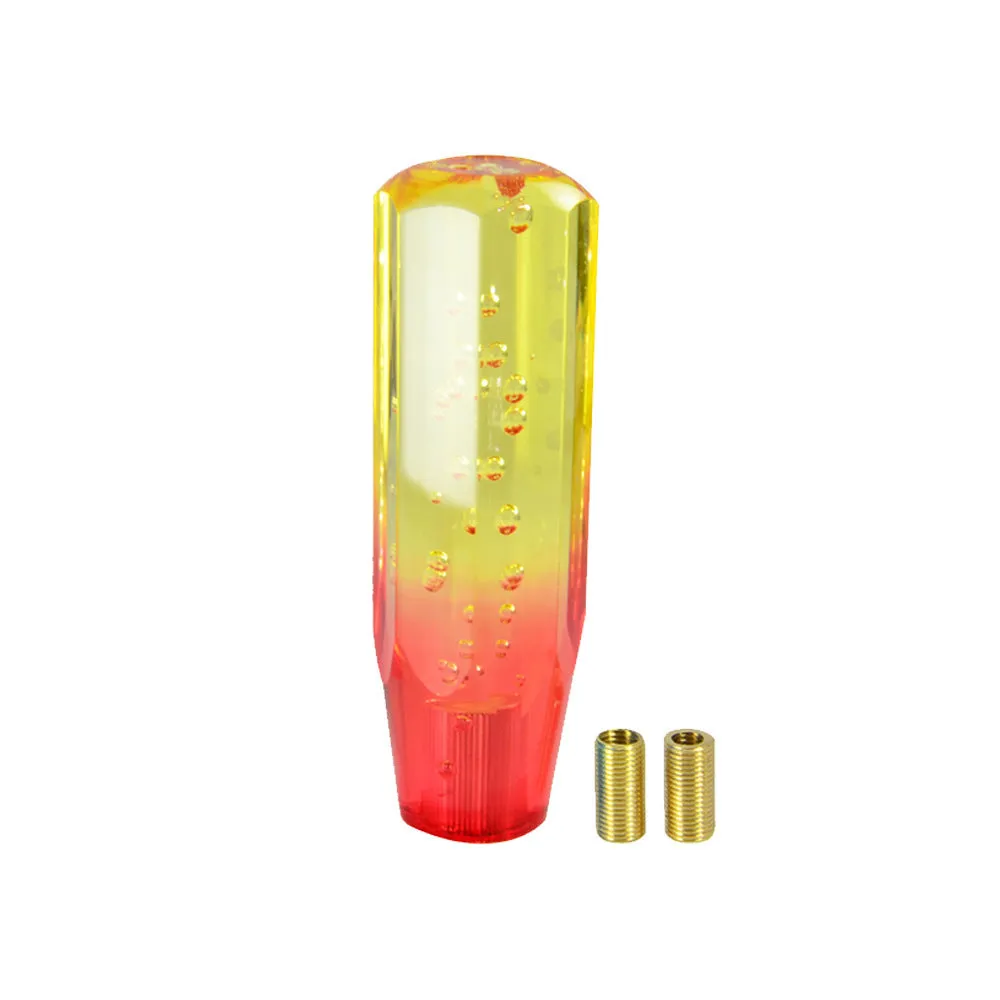 Transparent acrylic two-colour crystal gear lever in blue purple and yellow orange on a 15cm stick.