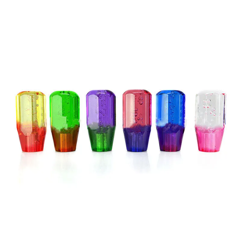 Transparent acrylic two-colour crystal gear lever in blue purple and yellow orange on a 15cm stick.
