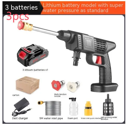 Wireless portable car washing machine with plastic gun and lithium battery on grass