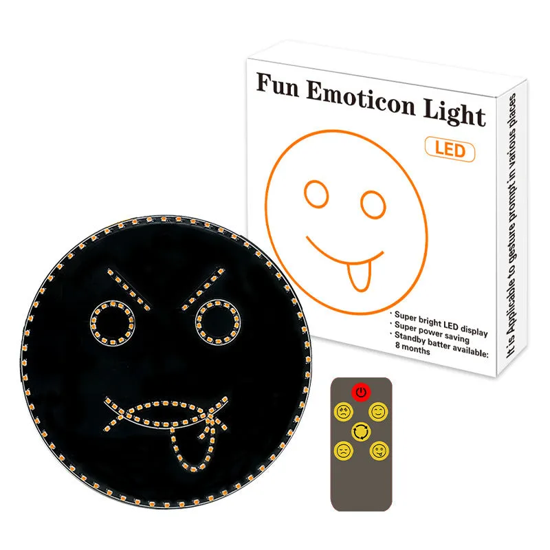 Black car rear window LED expression light showing smiley face pattern with orange LED beads