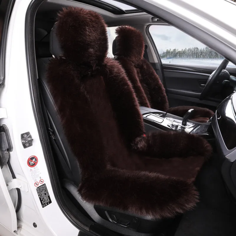 Purple plush car seat cushion set for driver and passenger seats with thickened winter padding