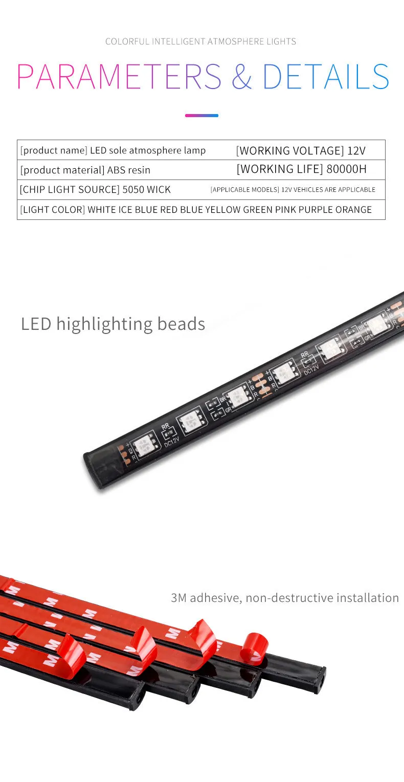 Car interior LED footwell atmosphere lighting kit with voice control and music rhythm mode
