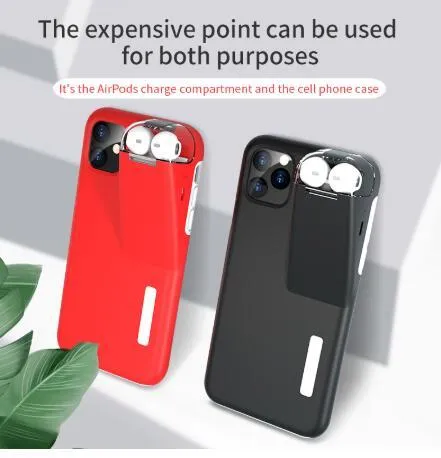 Black matte acrylic and silicone airpods case cover attached to an iPhone charging case