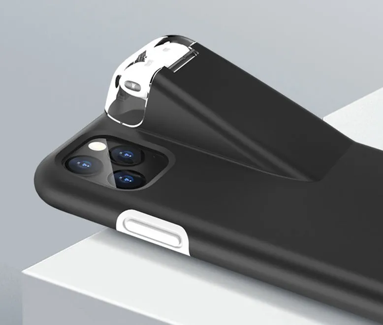 Black matte acrylic and silicone airpods case cover attached to an iPhone charging case