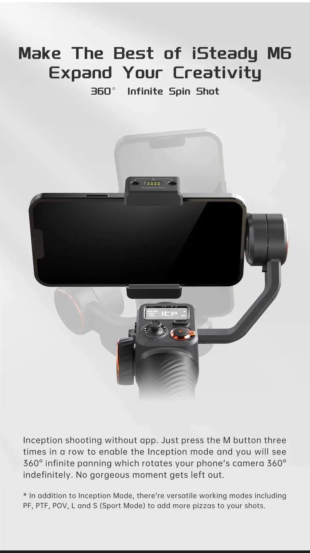 Black AI face tracking fill light and three-axis camera stabiliser kit with tripod