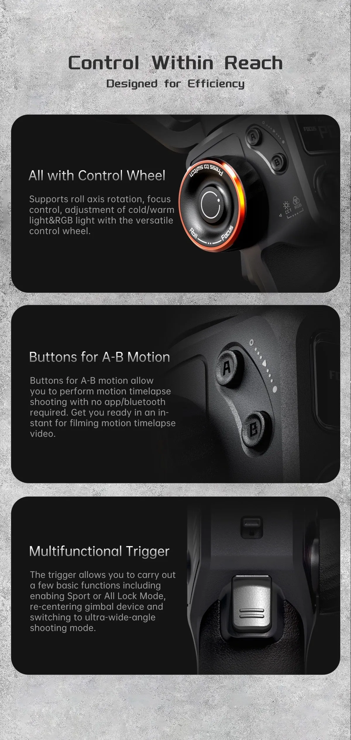 Black AI face tracking fill light and three-axis camera stabiliser kit with tripod