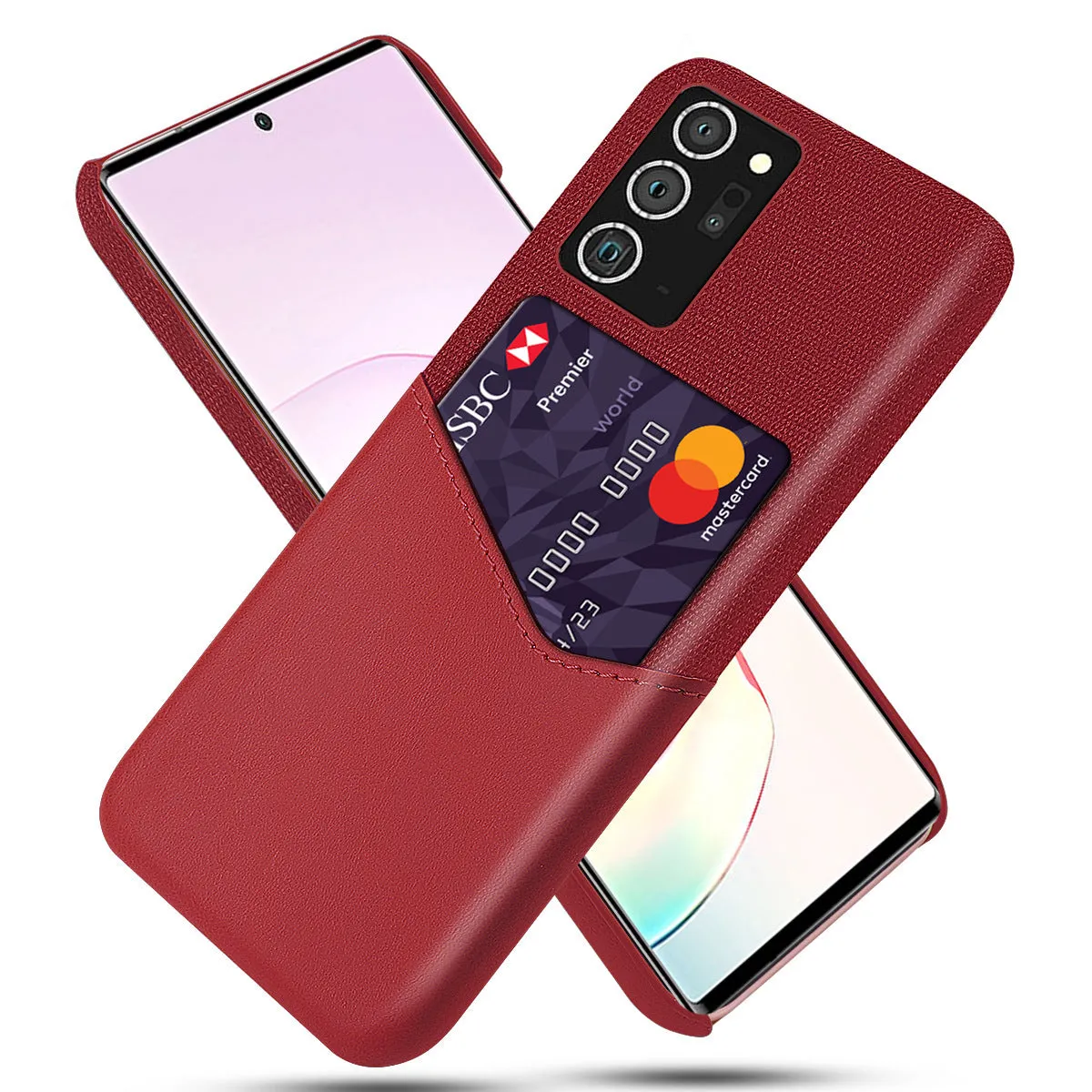 Orange cloth pattern PC-leather phone case with single card slot for Samsung, front view