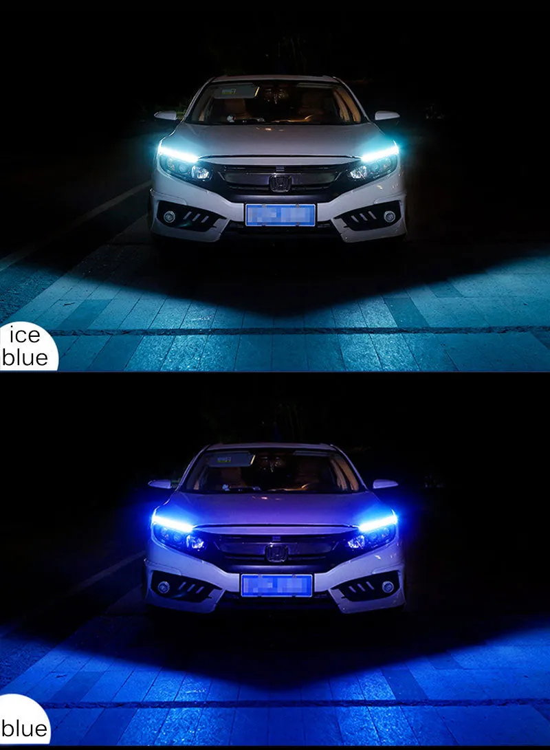 Silicone waterproof car LED light strip showing flowing turn signal effect in blue colour