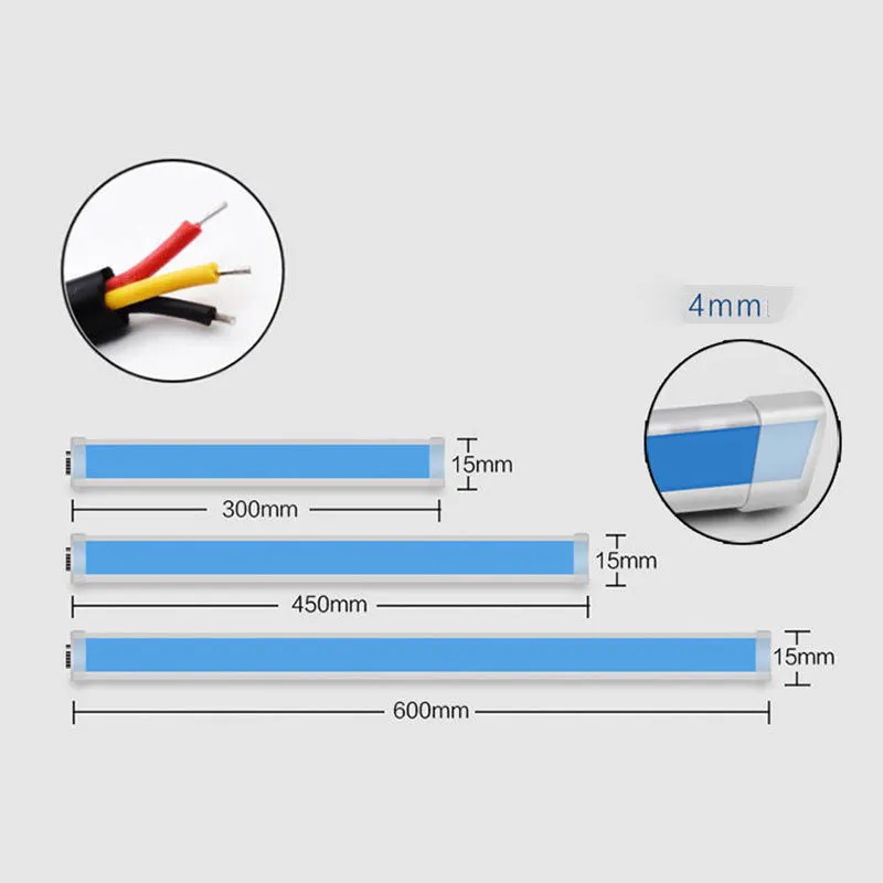 Silicone waterproof car LED light strip showing flowing turn signal effect in blue colour