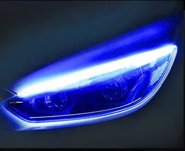 Silicone waterproof car LED light strip showing flowing turn signal effect in blue colour