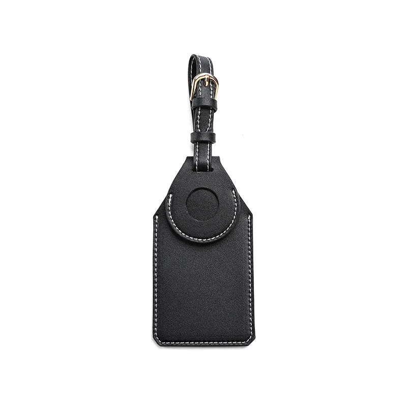 Black, brown, and orange PU/PVC protective cases for a luggage tag location tracker.