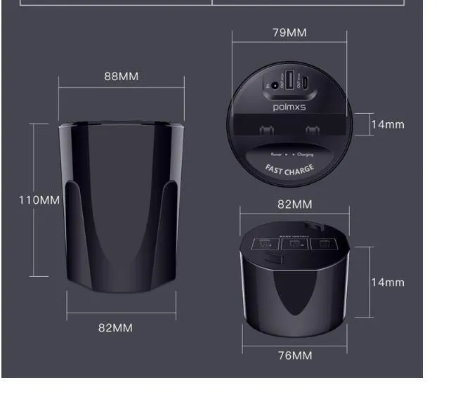 Black X9 car wireless charging cup with detachable base on a car dashboard, showing LED light and phone charging.