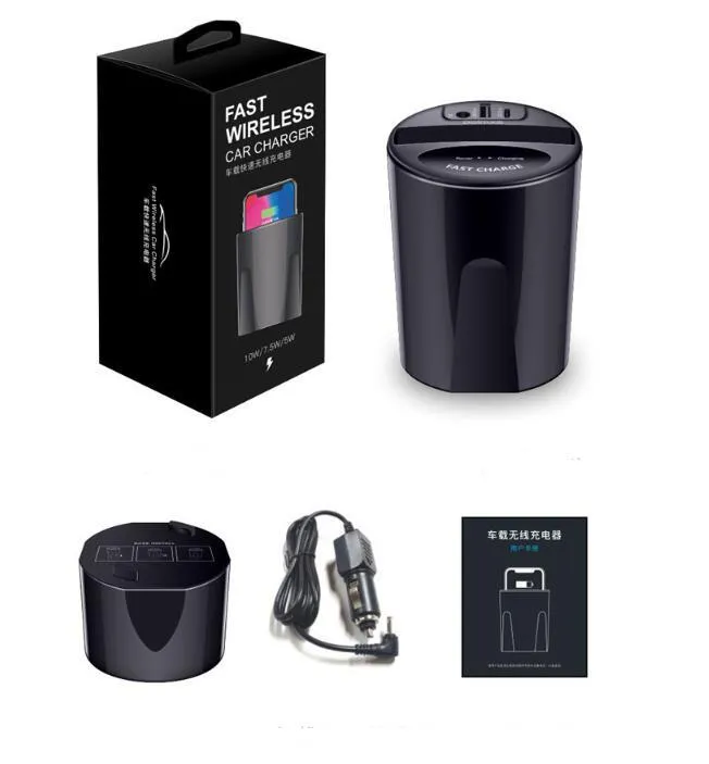 Black X9 car wireless charging cup with detachable base on a car dashboard, showing LED light and phone charging.