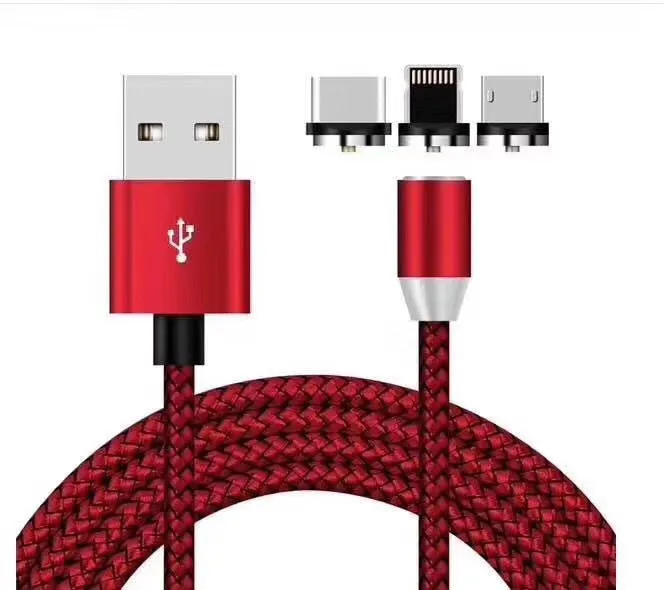 3-in-1 magnetic charging cable with Android, Type C, and Apple connectors in multiple colours