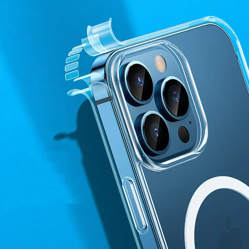 Transparent magnetic airbag protective case for iPhone 13 models with MagSafe compatibility