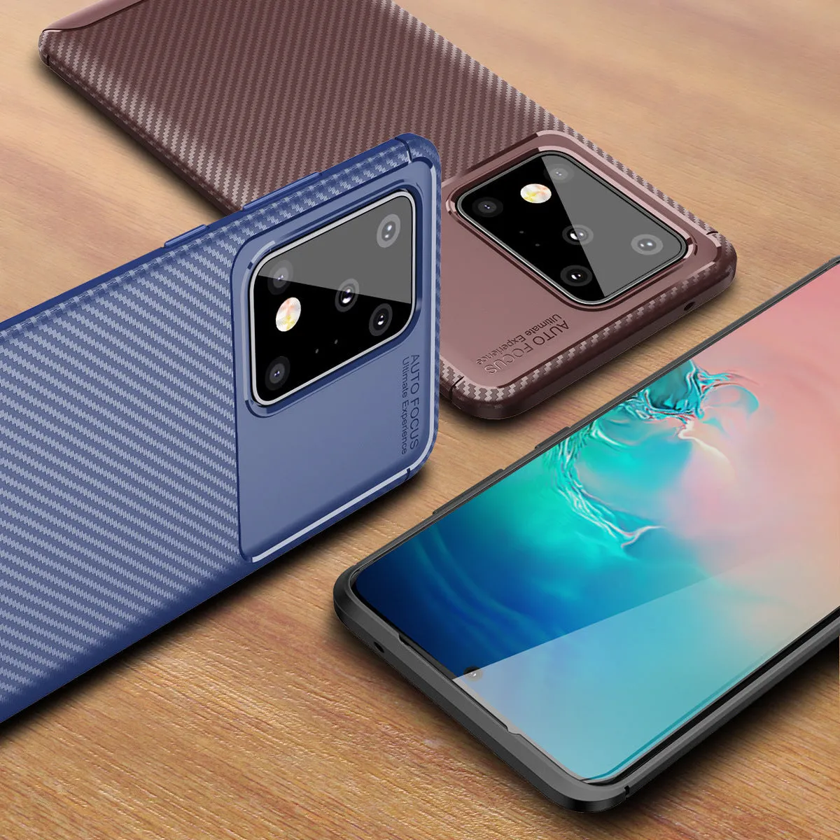 Beetle TPU back cover phone case for Samsung Galaxy in black, blue, and brown solid colours