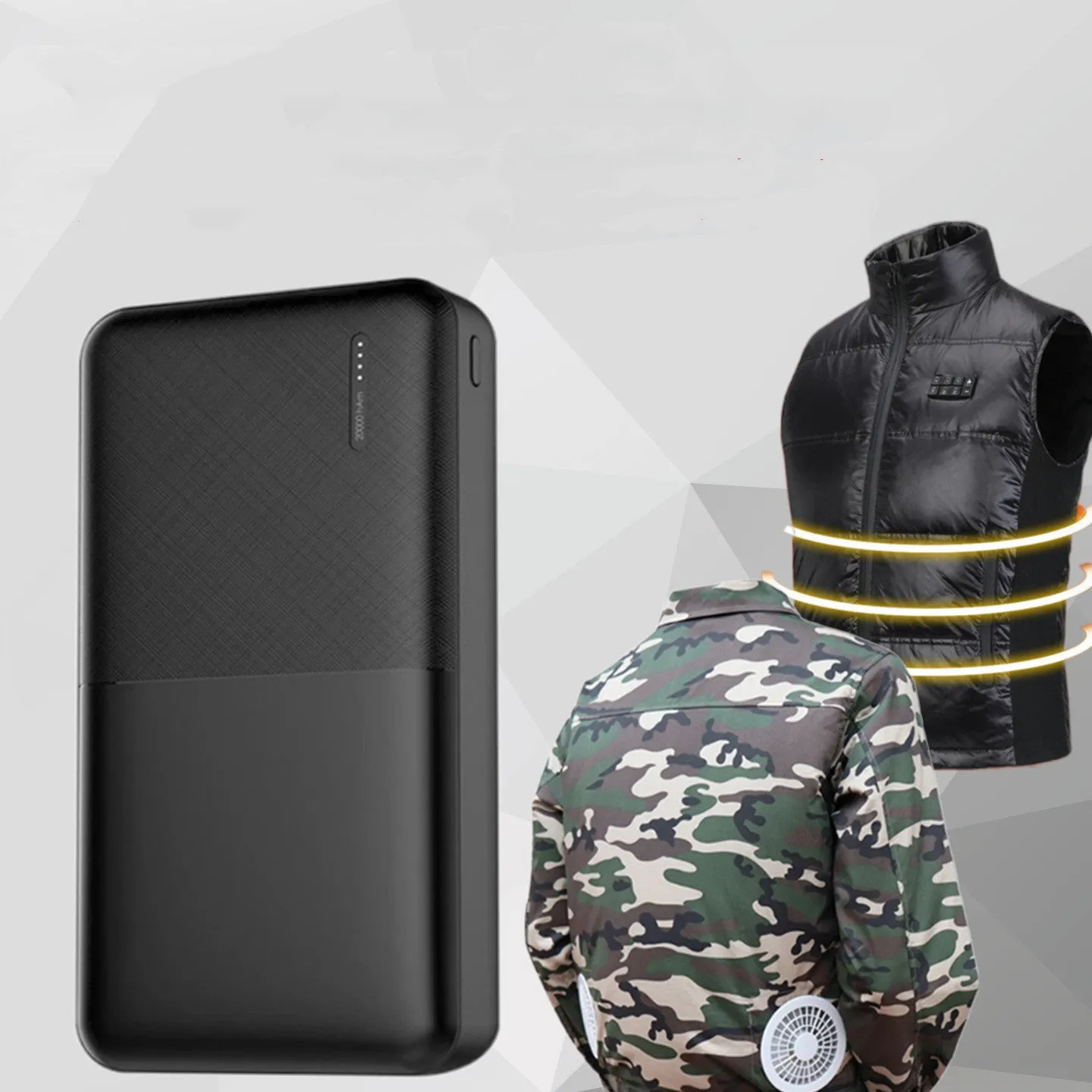 Black or white 20000mAh power bank with multiple USB ports showing dimensions 140mm x 69mm