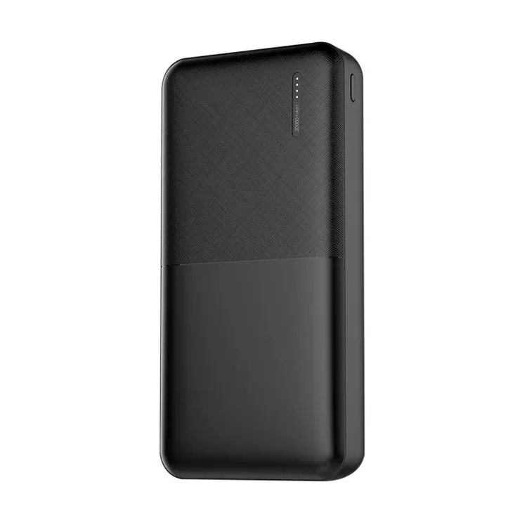 Black or white 20000mAh power bank with multiple USB ports showing dimensions 140mm x 69mm