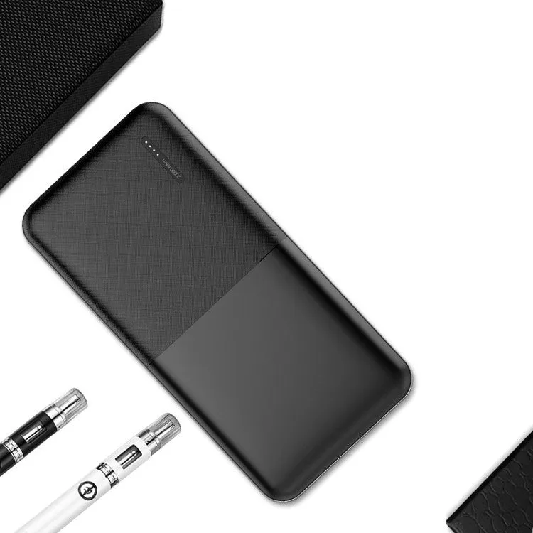 Black or white 20000mAh power bank with multiple USB ports showing dimensions 140mm x 69mm