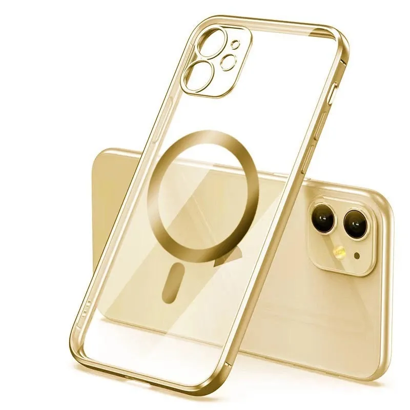 Electroplated silicone TPU protective cover for iPhone magnetic phone cases in solid colours.