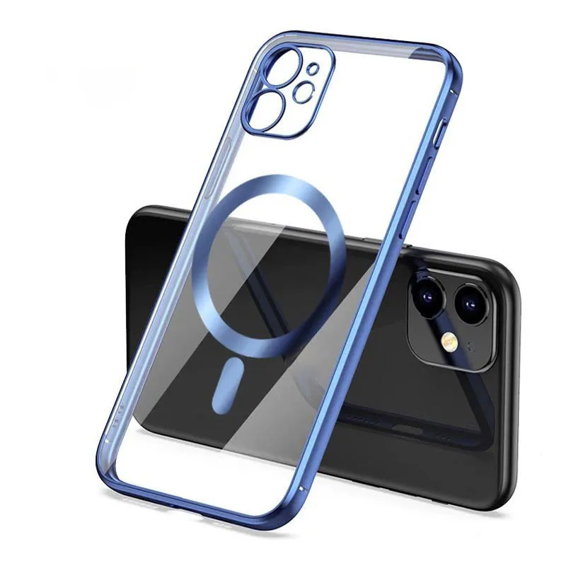Electroplated silicone TPU protective cover for iPhone magnetic phone cases in solid colours.