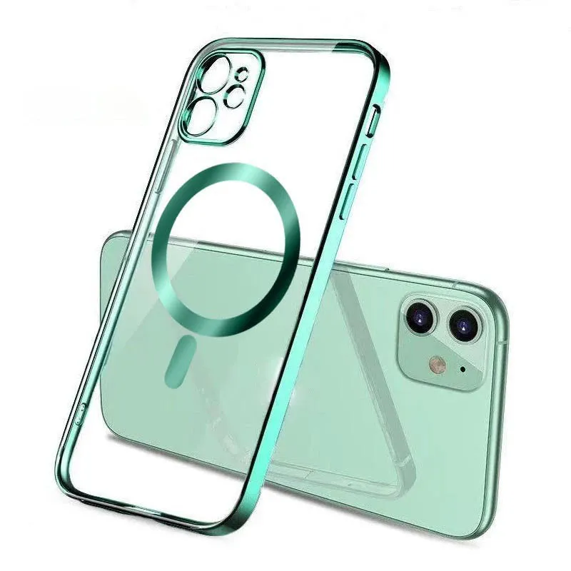 Electroplated silicone TPU protective cover for iPhone magnetic phone cases in solid colours.