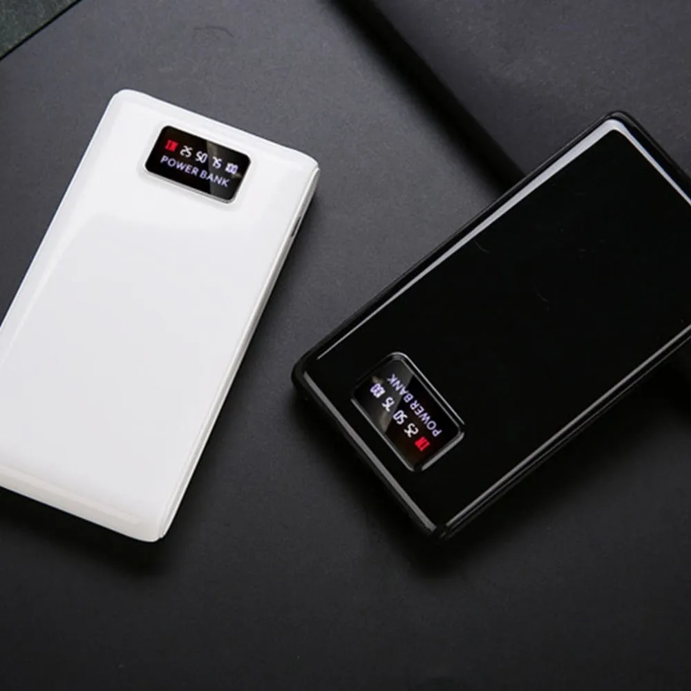 C9 DIY 18650 power bank case in black and white, showing six battery slots and dual USB ports.