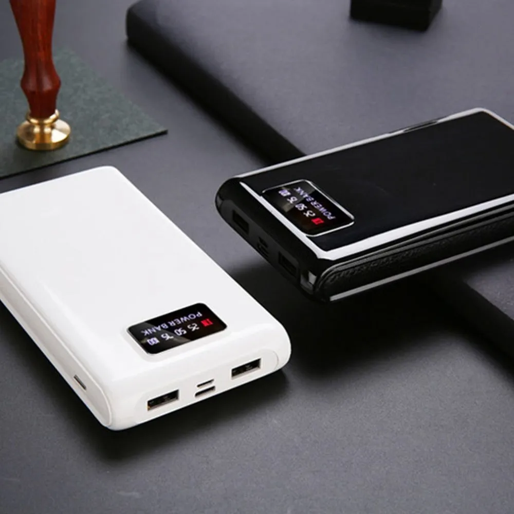 C9 DIY 18650 power bank case in black and white, showing six battery slots and dual USB ports.