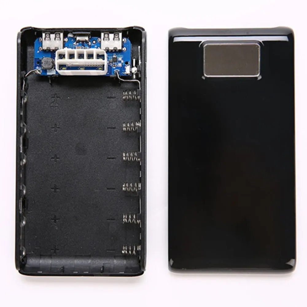 C9 DIY 18650 power bank case in black and white, showing six battery slots and dual USB ports.
