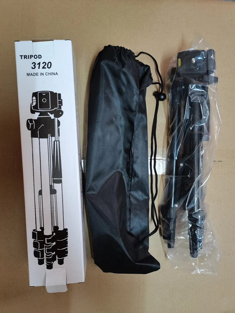 Black aluminium alloy portable tripod with 3D head extended to full height.