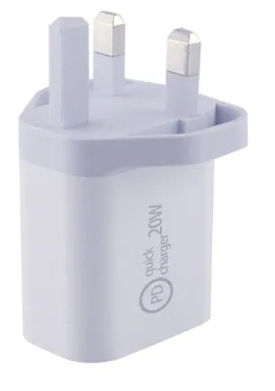 20W USB-C Power Delivery charging head with regional plug options