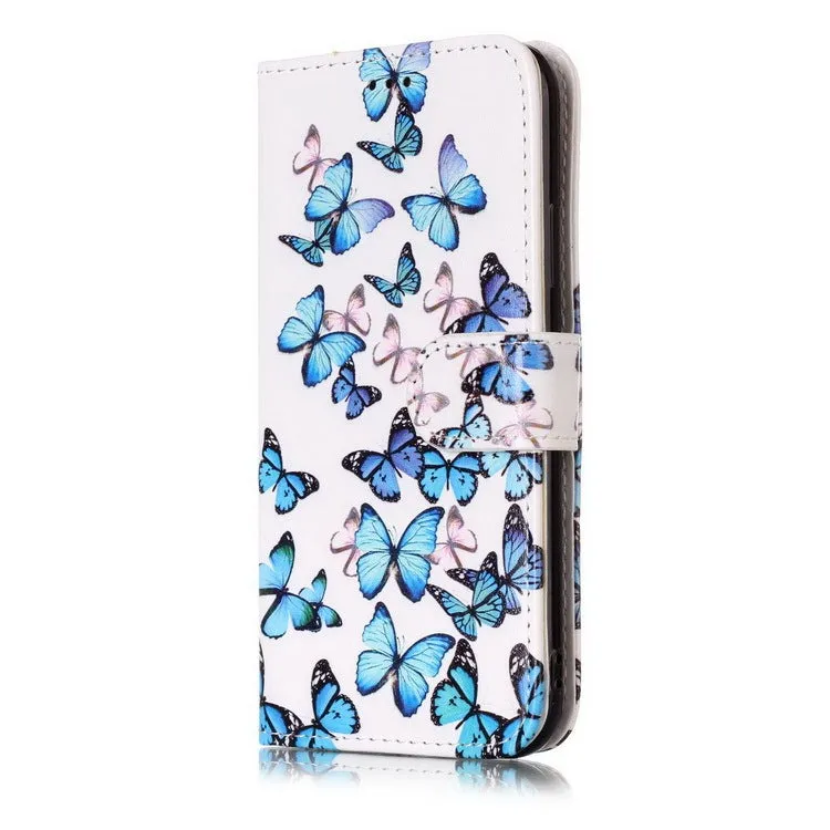 Marble flip wallet iPhone case with cartoon animal design showing card slots and magnetic closure