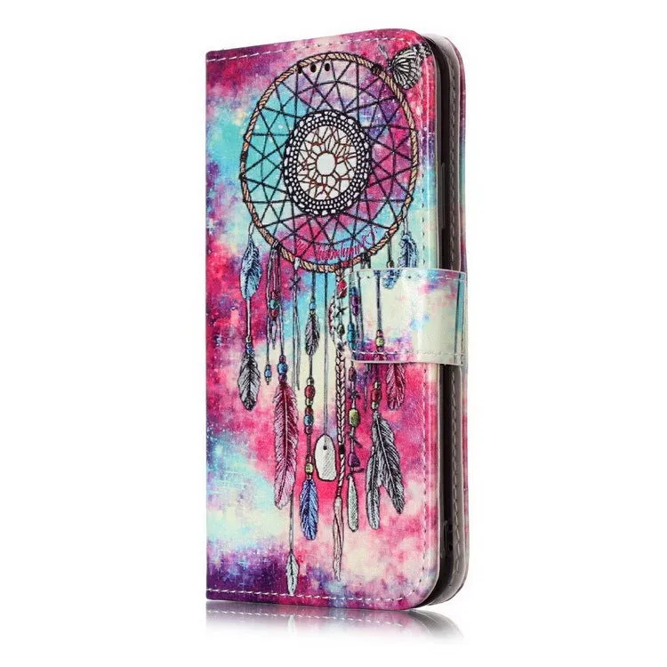 Marble flip wallet iPhone case with cartoon animal design showing card slots and magnetic closure