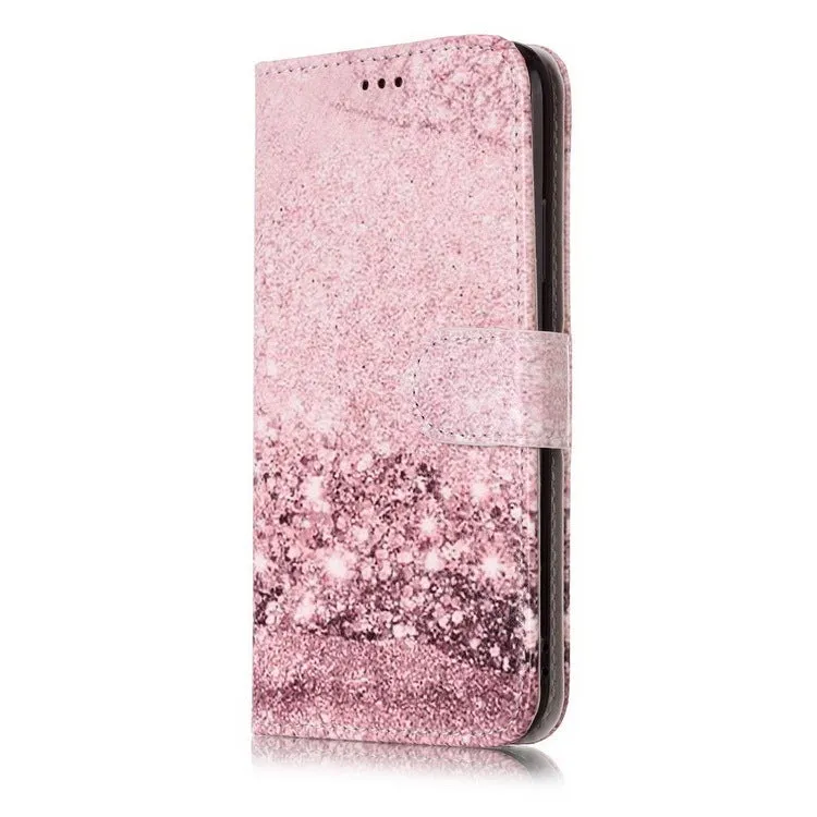 Marble flip wallet iPhone case with cartoon animal design showing card slots and magnetic closure