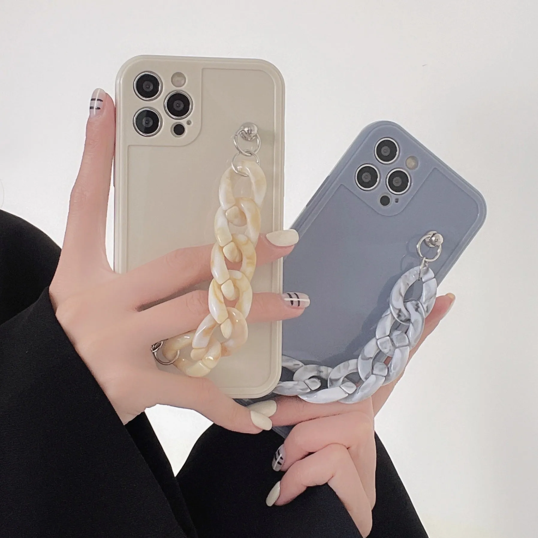 Marble pattern TPU phone case with side lanyard hole for iPhone protection