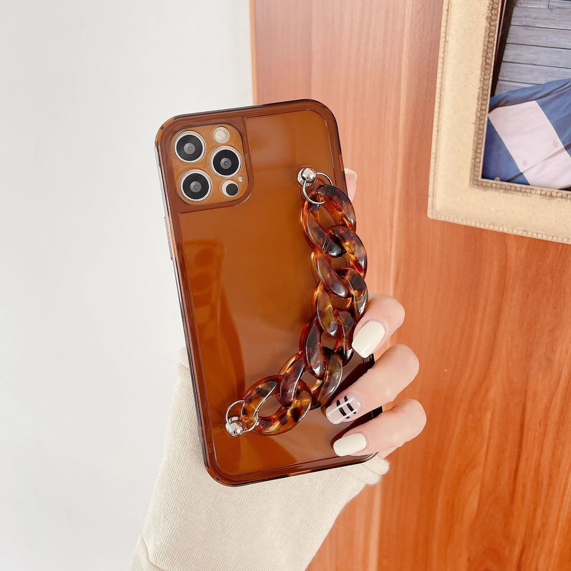 Marble pattern TPU phone case with side lanyard hole for iPhone protection