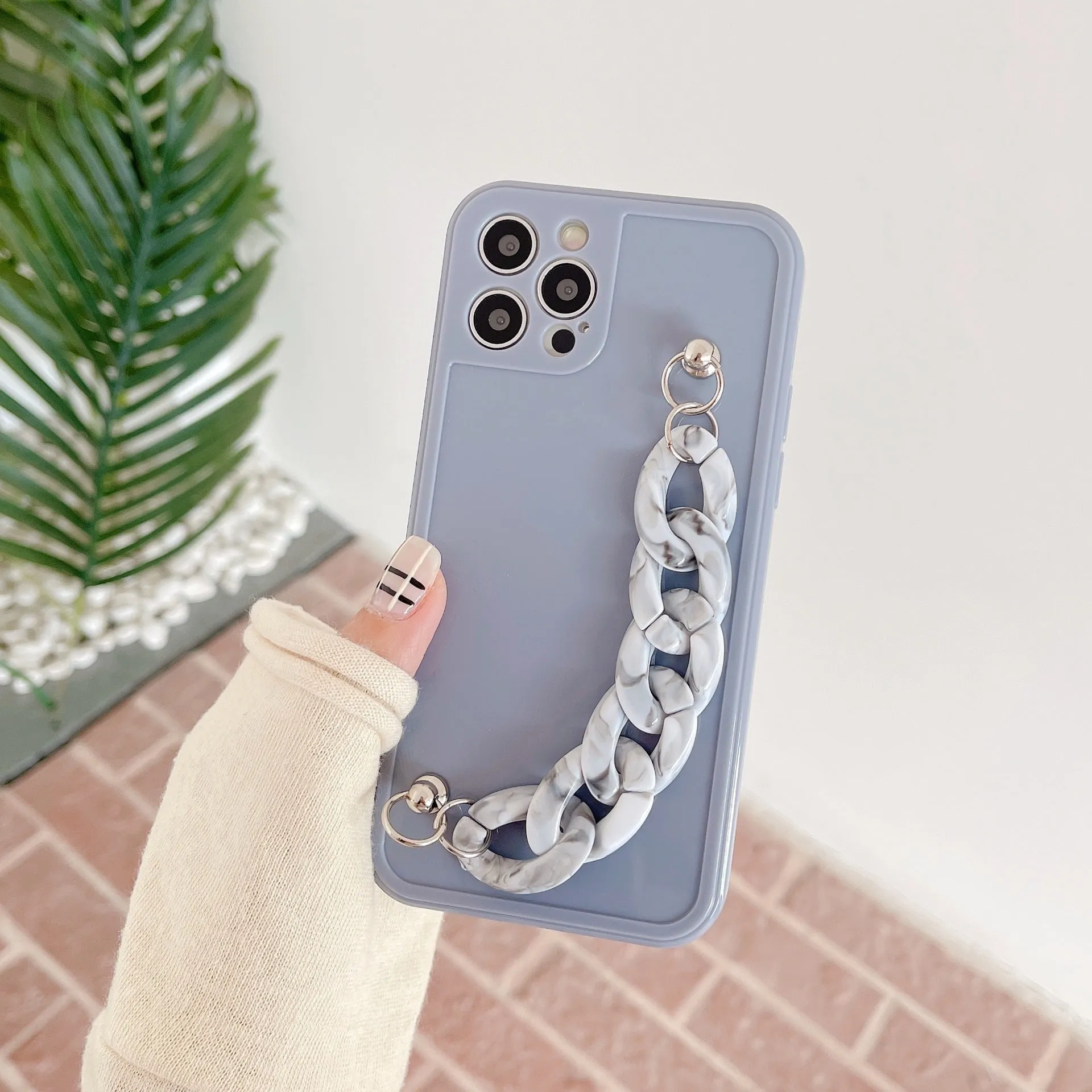 Marble pattern TPU phone case with side lanyard hole for iPhone protection