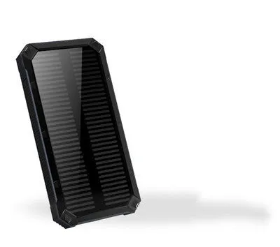 Solar power bank in orange, green, black or yellow with polymer lithium battery and compact plastic housing