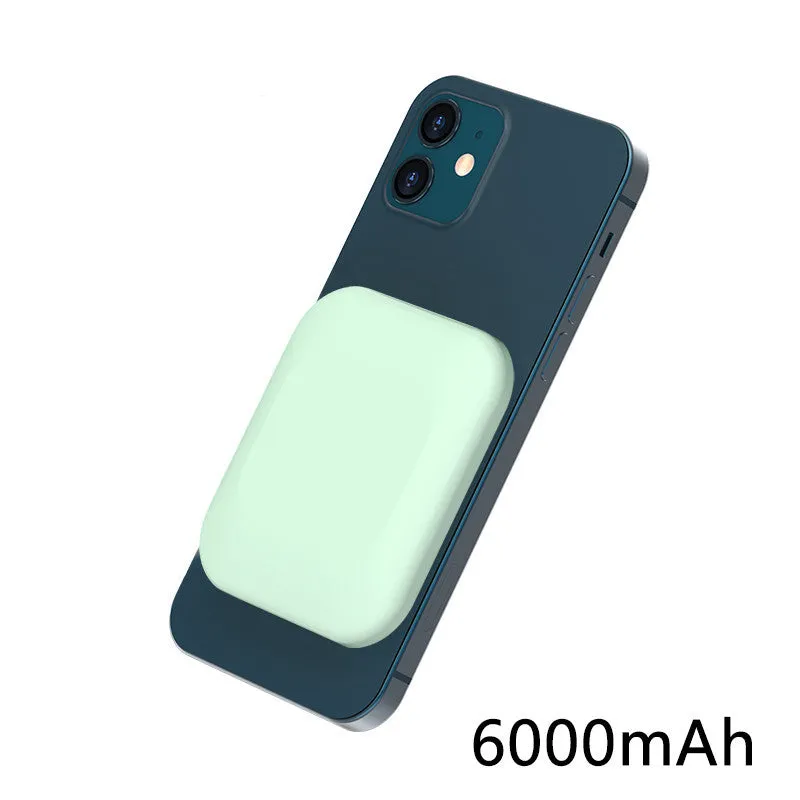 Magsafe-compatible power bank for iPhone wireless charging in black, blue, green or white colours